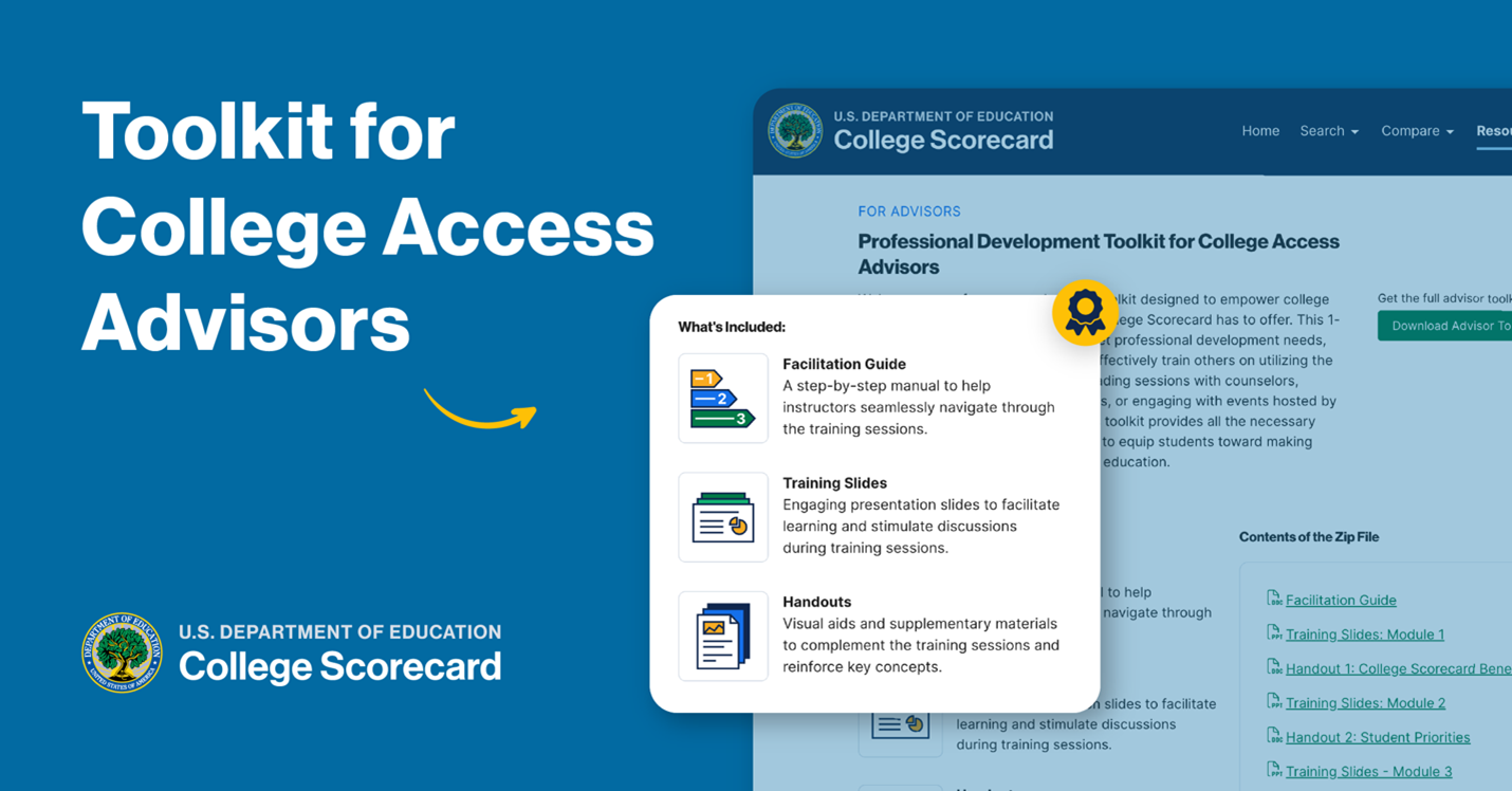 Graphic with screens of College scorecard