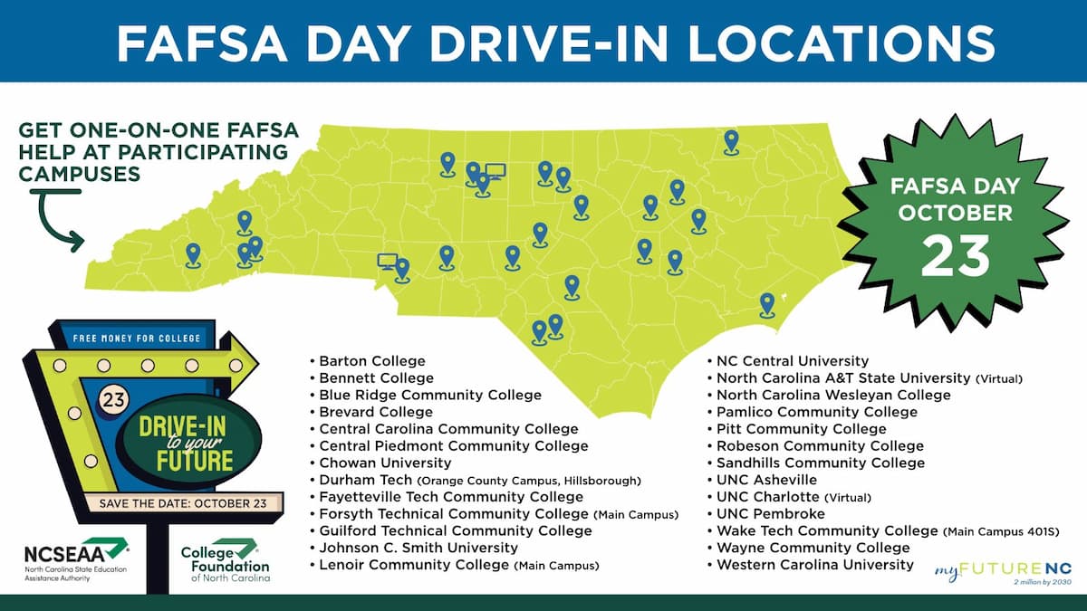 Map of FAFSA Day drive-in locations